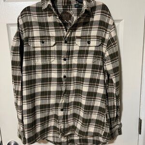 Orvis Green and Cream Plaid Heavyweight Monster Weave Plaid Flannel